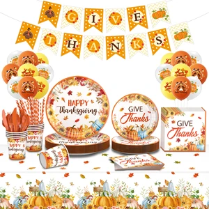 Modern Disposable Pumpkin Paper Plate Tableware Set for Thanksgiving Party Turkey-Themed Christmas Table Decorations Supplies