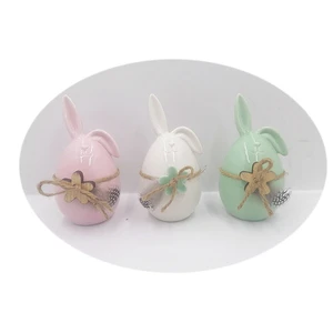 New Design Easter Long Ear Ceramic Bunny Egg Ornament for Easter Decor