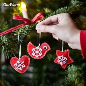 Ourwarm New Products 3 Pcs New Year Decoration Red Felt Christmas Tree Ornaments Christmas Decorations 2025