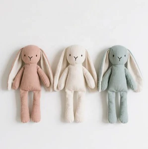 Custom Factory Long Ear Bunny Plush Toy Soft Cotton Linen Rabbit Doll Baby Kids Plushie Gift