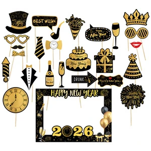 New Arrivals Celebrate the New Year Glamorous Black Gold New Year Decorations Handheld Photo Prop Set 2026 Party Photo Props