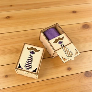 Eco-friendly Father's Day Wooden Gift Box with Tie & Mustache Design-Handmade Holiday Present for Dad