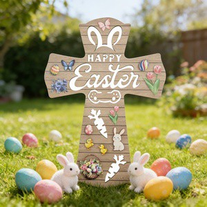 New Cross-border Easter Cross Hollow Cartoon Rabbit Radish Festival Hanging Decoration Sign