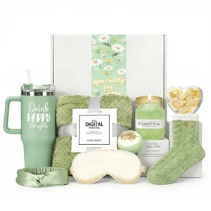 Lunaire Luxury Green Self Care Gift Set For Women Relaxing Spa Box With 40oz Tumbler Birthday Gifts For Mom, Friend, Sister
