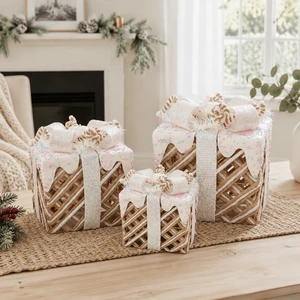 Christmas Hot Sale Items Decoration High Quality New Creamy Brown Color Gift Box Decor Set 3 Piece for Home Xmas Supplier