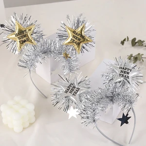 Happy New Year Stars Headband Silver Foil Tinsel Home Party Accessories Christmas Decoration Fashion Hair Accessories