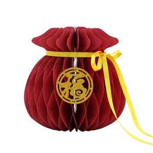 Custom Honeycomb Paper Eco-friendly Fortune Bag Ornament Magnet Chinese New Year Lucky Decorations 3D Table Centerpiece Home