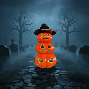 Fiberglass Stacked Pumpkin Witch Set 80/200cm Waterproof Durable for Amusement Park Halloween and Christmas Outdoor Decoration