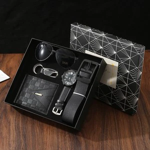 Bulk Wholesale Custom Men's Luxury Watch Wallet Belt Sunglasses Keychain Gift Set with Premium Gift Box for Father's Day Gift