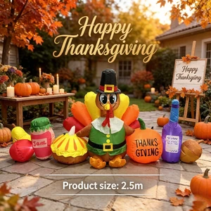 8FT Inflatable Thanksgiving Turkey with Harvest Food Set LED Lighted Outdoor Yard Decoration