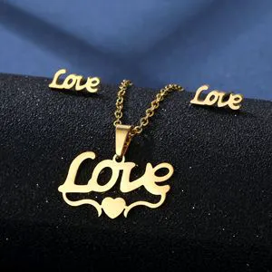 MAMA Mother's Day Gift Holiday Gift Jewelry Gift Necklace Earrings Set Stainless Steel Heart Moon LOVE Jewelry Set for Women