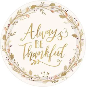 Large Oval Modern Style Thanksgiving Paper Plates Hot Selling Pink Gold Foil Friendsgiving Table Setting 'Always Be Thankful