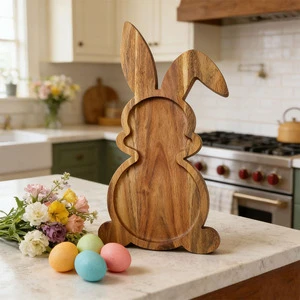 Custom Logo Creative Bunny Serving Acacia Wood Trays Rabbit Wooden Charcuterie Board Snack Plate For Christmas Easter Party