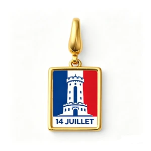 14 Juillet French Bastille Day Enamel Charm Pendant - Zinc Alloy Gold Plated Dangle Bead for European Bracelet Jewelry