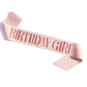 Rose Gold Glitter Birthday Sash Adjustable Satin Adult Sash for Birthday & Valentine's Day Party Decoration Indoor/Outdoor Use