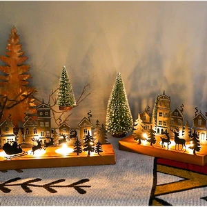 Christmas Wedding Party Table Centerpieces Gift Metal Design Wood Base Battery Powered Light Christmas Tree Ornaments Black