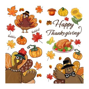 Happy Thanksgiving Floral Window Stickers-UV Printed PVC Stickers Eco-Friendly No Residue Home Party Decor