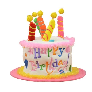 Adult Colorful Happy Birthday Velvet Cake Shaped Hat with Candles Party Decoration