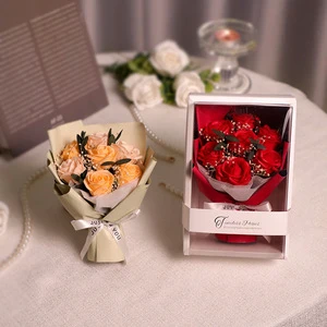 Valentine's Day Gifts Soap Flower Bouquet Birthday Friends Gift Rose Flowers with Box 17cm
