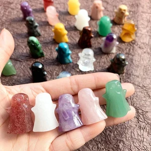Natural Crystal Specter Carved Crafts Healing Stone Rose Quartz Obsidian Ghost for Halloween