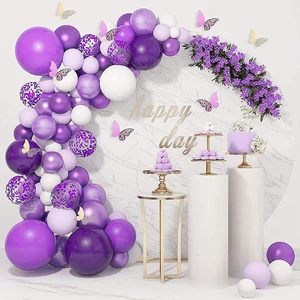 Hot Metal Purple Latex Balloons Butterfly Garland Arch Kit Party Props for Children's Birthday or Wedding Decoration