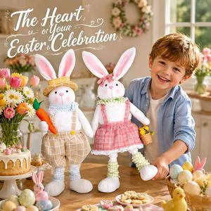 Wholesale Easter Bunny Cartoon Rabbit Ornament Creative Hand-Holding Carrot Doll Polyester Fabric Easter Doll