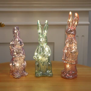 New Products Green Artificial Glass Lighted Easter Rabbit Bunny for Decoration