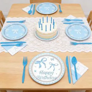 Happy Birthday Party Supplies Set Kit Plates Napkins Cups Tablecloth & Banner for Boys &Girls Birthday Party Decorations