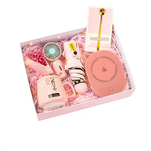 Shanqi Happy Birthday Mother's Day Gift Box Warm Cup Umbrella Fan Small Bouquet Greeting Cards-Unique Set for Men/Women