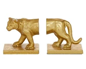 AK Brass Luxury Lion Shape Metal Bookends With Gold Finished Set Of 2 High Quality Book Holder For Library Accent / Living Room