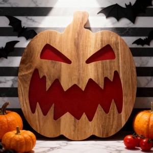 Acacia Wood Epoxy Resin Pumpkin Decor Halloween Charcuterie Boards Halloween Wooden Food Platter Cheese Board