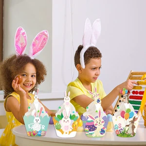 New Product Easter Party Decoration Set Soft Rabbit Egg Figures for Kid's Cupcake Border Paper Insert Card Flag Factory