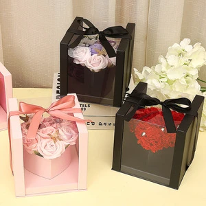 A New Valentine's Day Gift: a Transparent Heart-shaped Hand-held Rose Soap Flower Box for Your Girlfriend's Birthday
