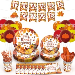 Thanksgiving Theme Disposable Pumpkin Maple Leaf Paper Plate Tableware Set for Party Decorations