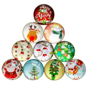 Christmas Fridge Magnet Home Decor 3D Domed clear Glass Acrylic Crystal Round Photo Magnetic Sticker in Refrigerator