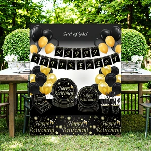 Gradual Happy Retirement Disposable Adult Birthday Party Tableware Set Includes Paper Plate Cup Tissue Elegant Table Decorations