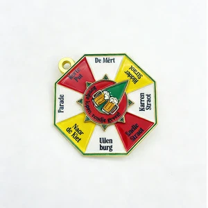 Octagonal Beer Mug Street Name Metal Medallion Dutch Carnival Souvenir Enamel Finish for Collection Gifts Festival Souvenirs