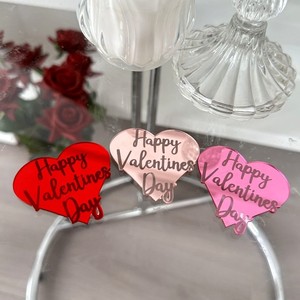 Wholesale New Design Happy Valentine's Day Heart Shaped Acrylic Cake Topper Disc Cake Decoration