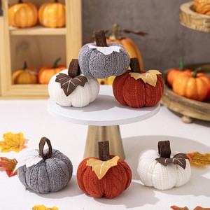 Small Pumpkin Ornaments New Thanksgiving Decorations Orange Knitted Hanging Ornaments Party Novelties