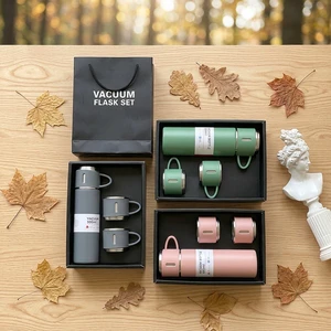 500ml Vacuum Flask Gift Set Stainless Steel Insulated Thermos Water Bottle With Cups And Gift Bag For Corporate Promo