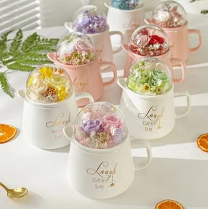 New Year's LED Handmade Mug Preserved Flowers Long Lasting Thanksgiving Holiday Gift Mother's Day Valentine's Day Graduation