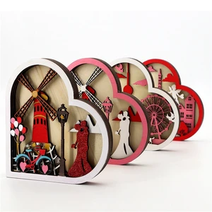 Hot Selling Romantic Valentine's Day Love Heart Shape Wooden Decorations Valentine's Day Gift Home Accessories
