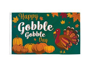 Happy Gobble Gobble Day Flag 3x5ft - Cute Turkey Pumpkin Thanksgiving Banner - Waterproof Polyester Outdoor Holiday Yard Sign