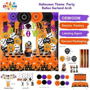 Hot Sale Halloween Party Decor Kit Banner Honeycomb Fans Tinsel Garland Circle Cutouts Spiral Ornaments Ceiling Hanging Decor