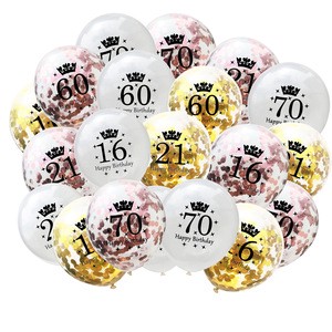 70/80/90 Digital Crown Confetti Latex Balloon 16-year-old Adult Birthday Party Party Decoration