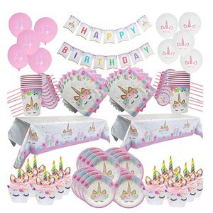 Birthday Party Decoration Girl Supplies Birthday Party Set Unicorn Theme Decoration Kids Disposable Tableware Tools Kit