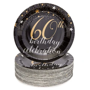 Nicro Custom Plates 60th Birthday Celebration Adult Party Table Decoration Star Glitter Party Supplies Disposable Paper Plate