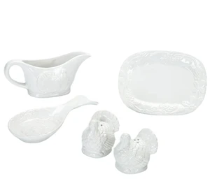 Ceramic Thanksgiving Day Dinner Sets with Classic Turkey Embossment Design White and Custom Logo for a Holiday Experience