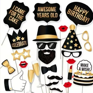 Wholesale 25-Piece Adult Birthday Photo Props - Creative & Funny Paper Mustache Props for Western Party