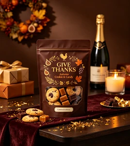 High Quality Customized Thanksgiving Themed Packaging Bag with Window Design Laminated with Zipper Stand up Sealing Bag